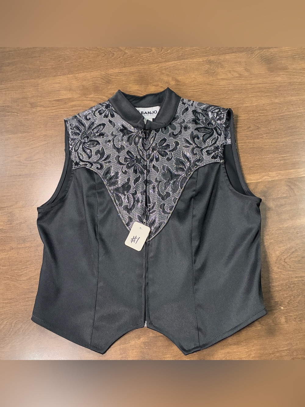 BANJO LADIES Black METALLIC WESTERN BOOTS  BUTTON VEST Medium